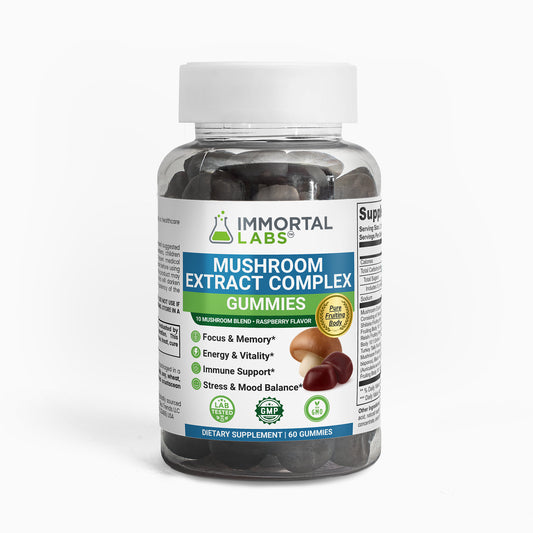 IMMORTAL LABS Mushroom Extract Complex Gummies with 10 Essential Mushrooms Supplement Fitness Edible